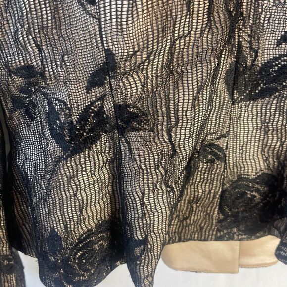 The Bonnie Roseman Silk Collection Cream Silk W/ Black Lace Overlay Blazer Sz L - Picture 8 of 11